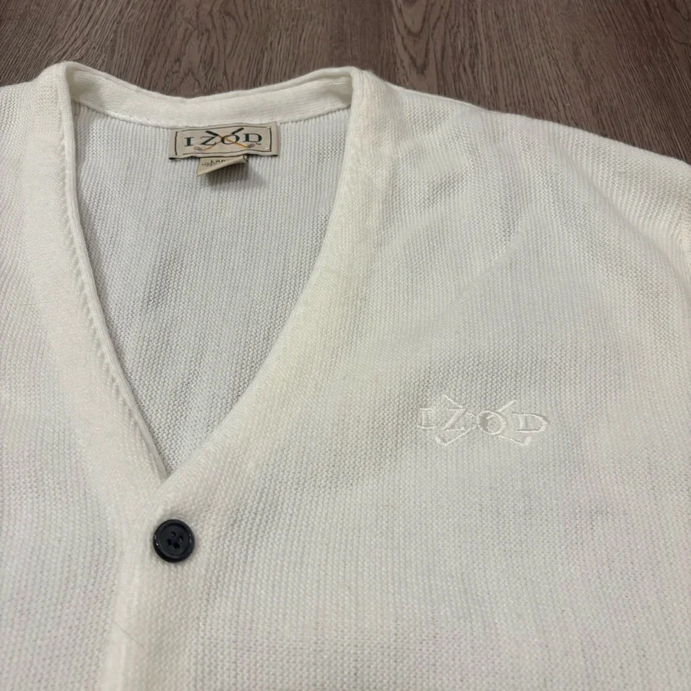 Vtg Izod Cardigan Sweater Men’s Large Off White Cream Button Front Knit Logo - Picture 3 of 3